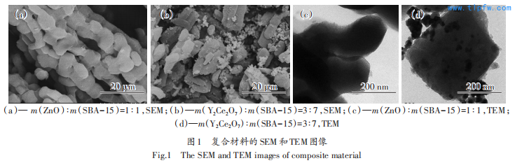 复合材料的SEM和TEM图像 Fig.1 The SEM and TEM images of composite material