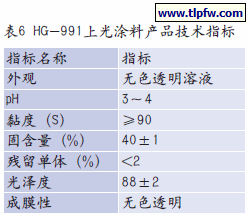 HG-991上光涂料产品技术指标